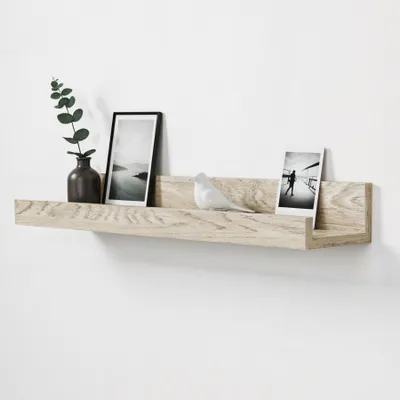 Produktbild von Bilderleiste Eiche gekälkt  L40cm MDF Holz Wandregal Schmal Wanddeko Hängeregal Bilderschiene Galerieleiste
