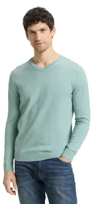 Produktbild von Tom Tailor Herren 1039811 Strickpullover mit V-Ausschnitt, 39549 - Soft Greyish Green Melange, M