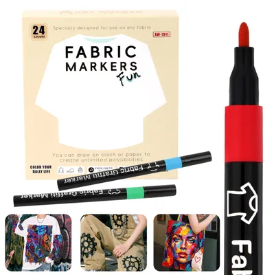 Produktbild von Textilstifte Set - Waschmaschinenfeste Stoffmalstifte für T-Shirts und Textilien - Mehrfarbig 24 Stück