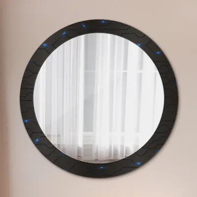 Produktbild von Ø80cm Spiegel - Glasrahmen mit Aufdruck - Wandspiegel Schlafzimmer - futuristisch abstrakt