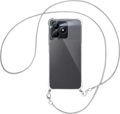 Produktbild von Handykette Backcover-Schutzhülle mit Band (Metall silberfarben) für Realme C51 (6.74'') - silberfarbene Snake-Kette