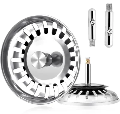 Image de Filtre d'évier 79 mm, bouchon de filtre pour évier, bouchon d'évier universel, acier inoxydable, compatible avec les éviers Blanco, réglable en hauteur (25 mm à 71 mm)
