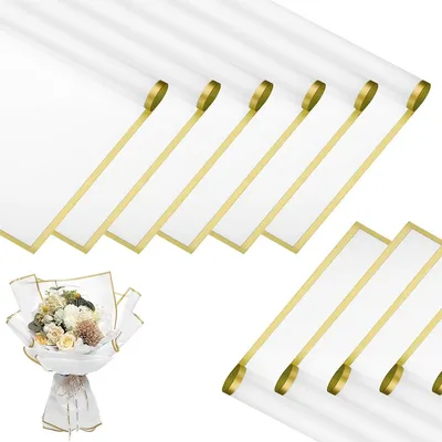 Produktbild von Floristenpapier Weiß Gold, 100 Blätter, wasserfest, halbtransparent, Geschenk & Blumen Verpackung