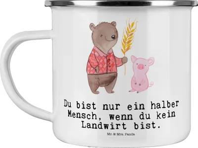 Produktbild von Mr. & Mrs. Panda Motivtasse Landwirt Herz - Weiß - Geschenk, becher emaille, Lustig, Pott, Kaffeepott, Blechtasse, Teetasse, Agronom, Haferl, Bauernhof, Spruch, Witzig
