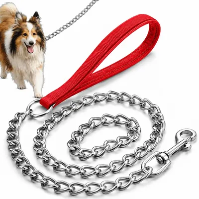 Produktbild von Hundeleine Kettenleine Hundeleine 1,2 m für große Hunde mit rotem Griff robust bissfest