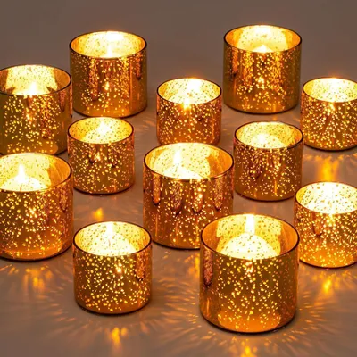 Produktbild von Teelichthalter Glas Gold - 12er Set Teelichtgläser Klein