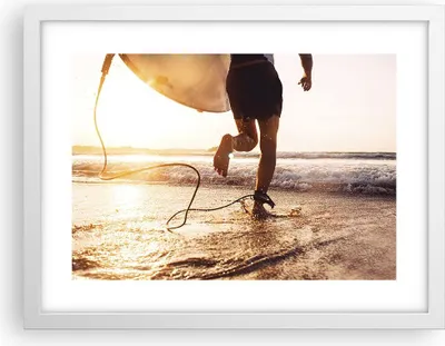 Produktbild von Gerahmtes Poster - Weißer Rahmen - Surfen Strand Freude - 40x30 cm - Wand Bild - Wanddeko - Wandbilder - Kunstposter - Wandposter - Bilderrahmen - Bilder - Kunstdruck - P2WAA40x30-4801