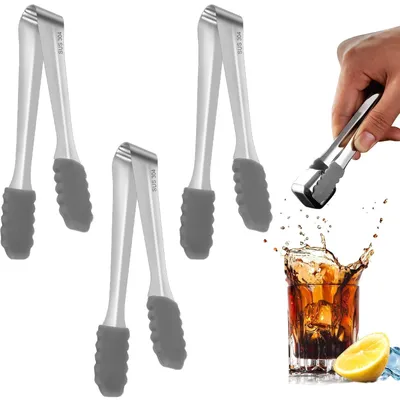 Produktbild von Eiszange - 3 Stück Set aus Edelstahl mit Silikonspitzen - Servierzange für Candy Bar Büfett Grill und Picknick