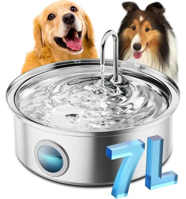Produktbild von Trinkbrunnen für Hunde 7L Edelstahl mit Sichtfenster und LED-Licht, ultraleise Pumpe, 5-Schicht Filtration