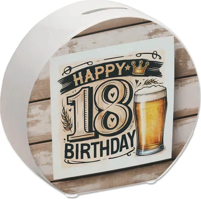 Produktbild von 18. Geburtstag Bier Spardose mit Spruch Happy Birthday 18