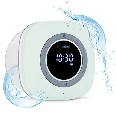 Produktbild von MEDION S66884 Duschradio mit Bluetooth (Badradio, UKW Radio, Saugnapf, LED-Display, IPX6 Wasserdicht, integrierter Akku, MD43884) grün