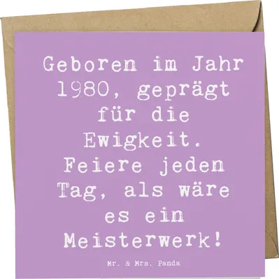 Produktbild von Mr. & Mrs. Panda Grußkarte Spruch 1980 Geburtstag Feier - Lavendeltraum - Geschenk, Glückwunsch, geboren, tägliche Motivation, anlasskarte, Happy Birthday, Geburtsjahr