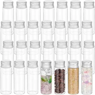 Productafbeelding van Set van 30 transparante glazen potjes met een inhoud van 20 ml en schroefdeksel | Transparante flesjes voor berichtjes | Ideaal voor bruiloftdecoratie