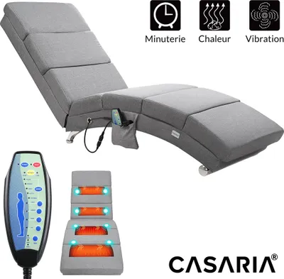 Image de Casaria Méridienne London Chaise longue d’intérieur design avec fonction de massage chauffage Fauteuil relax salon gris