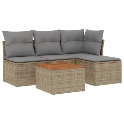 Produktbild von 5-tlg. Garten-Sofagarnitur mit Kissen Beige Poly Rattan