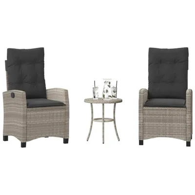 Productafbeelding van Maison Exclusive - 3-delige bistroset met kussens, lichtgrijs, polyrotan