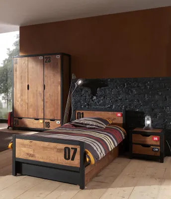 Produktbild von Vipack Set Alex best. aus Nachtkonsole, Einzelbett 90x200, Bettschublade, Kleiderschrank 3-trg.