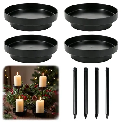 4er-Set Kerzenhalter, schwarz, Metall, 2-in-1, 8 cm