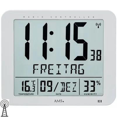 Produktbild von AMS 5884 Wanduhr Tischuhr Funk Funkwanduhr digital Datum Thermometer Wecker