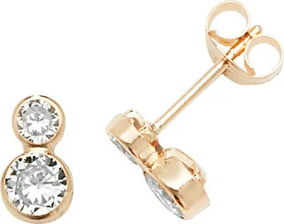 Produktbild von Wunderschöne 9 Karat (375) Gold Damen - Paar Ohrstecker mit Zirkonia - 8mm*5mm; TRS27404