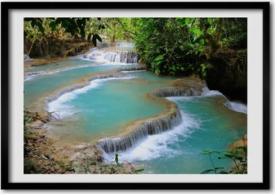 Produktbild von Bild - Bilder - Bilderrahmen - 70 cm x 50 cm - MDF-Rahmen, Wandkunst Wasserfall im Wald