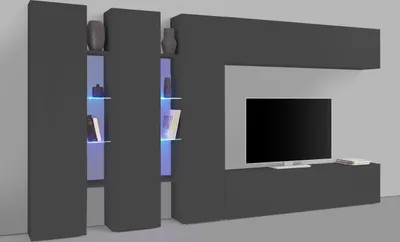 Produktbild von Wohnwand >Benevent< (7-teilig) in Anthrazit matt - 340x180x30 (BxHxT)