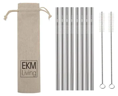 Zdjęcie produktu dla Zestaw 8 srebrnych prostych słomek ze stali nierdzewnej EKM Living GmbH, słomki do picia, odporne na złamanie, wielokrotnego użytku, można myć w zmywarce, nie zawierają plastiku (srebrne proste, 8 szt.)