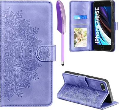 Produktbild von Handyhülle iPhone SE 2022/2020 7 8 Leder Flipcase Wallet Schutzhülle Lila
