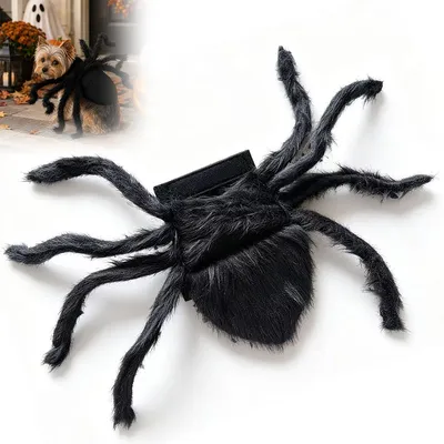 Produktbild von Hundekostüm Halloween, Spinnenkostüm für Hund & Katze, mit 8 Spinnenbeinen, weiches Plüsch, atmungsaktiv, Klettverschluss, Größe M