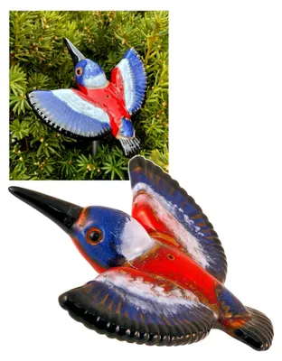 Produktbild von Gartenstecker aus Keramik - Handgefertigte Gartendekoration für den Außenbereich - Wetterfeste Vogel Gartenfiguren und Statuen - Specht