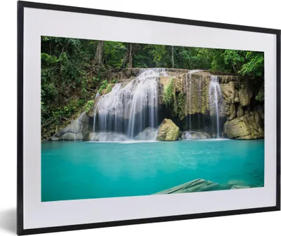 Produktbild von MuchoWow® Gerahmtes Poster Wasser - Wasserfall - Bäume 60x40 cm - Poster mit Schwarzem Bilderrahmen Wandposter Rahmen Foto Bilder - Schlafzimmer - Plakat in Rahmen - Drucken