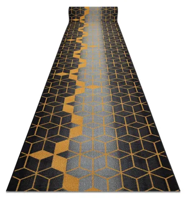 Image de TAPIS DE COULOIR antidérapant 100 cm HEKSAGON Hexagone noir / or noir 100x400 cm