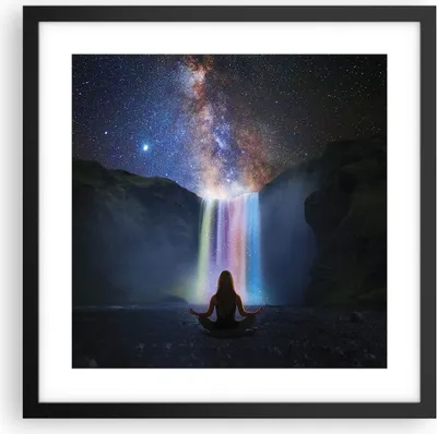 Produktbild von Gerahmtes Poster - Schwarzer Rahmen - Wasserfall die Sterne Meditation - 40x40 cm - Wand Bild - Wanddeko - Wandbilder - Kunstposter - Wandposter - Bilderrahmen - Bilder - Kunstdruck - P2BAC40x40-4774