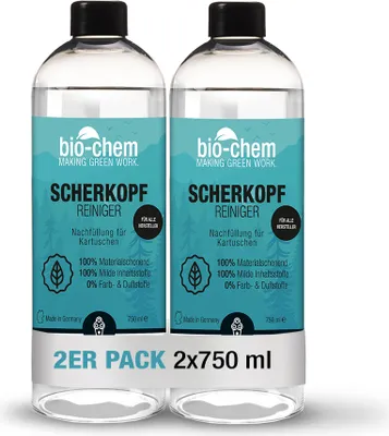 Produktbild von bio-chem Scherkopfreiniger Nachfüllflüssigkeit für Reinigungs-Kartuschen von Rasierer/Rasierapparat/Elektrorasierer/Bart-Trimmer von Braun und aller anderen Marken - 2x 750 ml