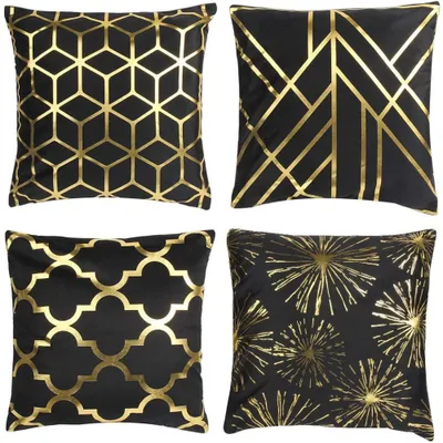 Produktbild von Dekorativer Kissenbezug mit geometrischem Muster in Gold