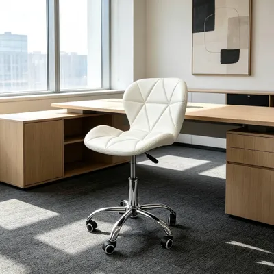 Produktbild von Schreibtischstuhl,Bürostuhl ergonomisch,Homeoffice Stuhl höhenverstellbar,Schminkstuhl,Drehstuhl mit Rollen,Kunstleder, bis 150 kg belastbar Weiß