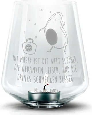 Produktbild von Mr. & Mrs. Panda Kerzenglas Avocado Tanzen - Transparent - Geschenk, Teelichthalter, Windlicht Glas, Feier, Kerzenhalter, Urlaub, Musik, Party, Laterne