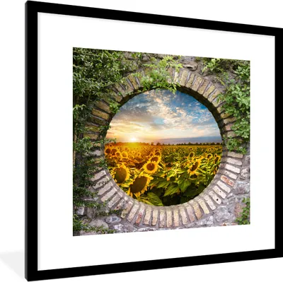 Produktbild von MuchoWow® Gerahmtes Poster Sonnenblumen - Ansicht - Blumen - Sonne 40x40 cm - Poster mit Schwarzem Bilderrahmen Wandposter Rahmen Foto Bilder - Poster - Plakat im Rahmen