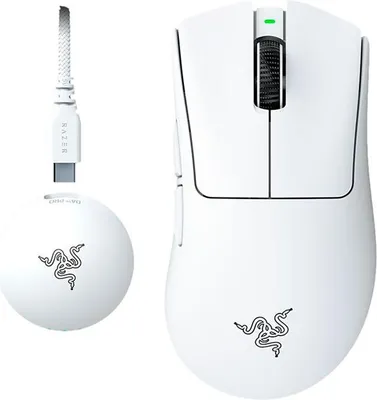 Produktbild von Razer DeathAdder V4 Pro, rechts, Optisch, RF Wireless + USB Type-A, 45000 DPI, Weiß