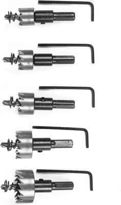 Immagine prodotto di Set di 5 seghe a tazza (HSS, 16, 18,5, 20, 25 e 30 mm)