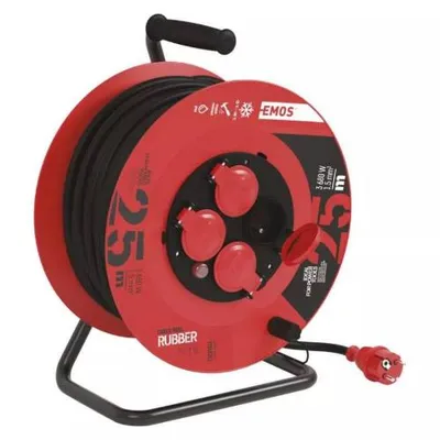 Produktbild von Verlängerungskabel, 50m / 230V, Spule, 4 Steckdosen, Gummi