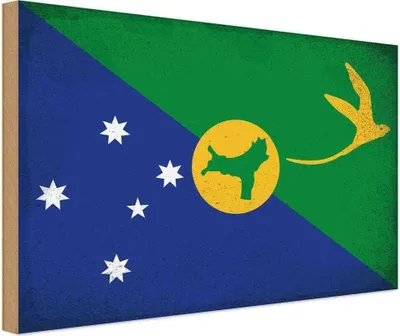 Produktbild von vianmo Holzschild 20x30 cm Weihnachtsinsel Vintage Flagge Fahne Wappen