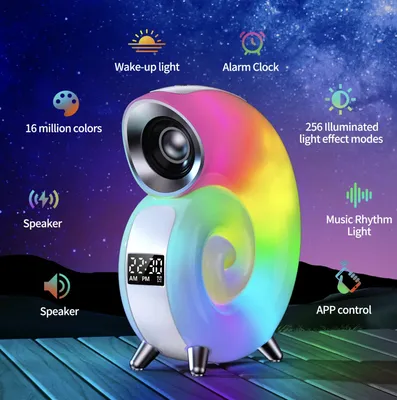 Produktbild von Atmosphärenlampe LED Tischlampe Uhr App-Steuerung mit Bluetooth - Lautsprecher Nachtlicht weiss Mod.03