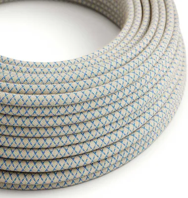 Image de Creative-Cables Câble électrique gainé de tissu, 50 m, bleu Steward-Beige RD65, section 2 x 0,75 mm², rond, coton et lin
