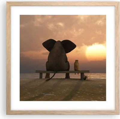 Produktbild von Gerahmtes Poster - Rahmen in heller Eiche - Elefant Ufer Meer - 40x40 cm - Wand Bild - Wanddeko - Wandbilder - Wandposter - Bilderrahmen - Bilder - Kunstdruck - Wandbild - P2NAC40x40-3555
