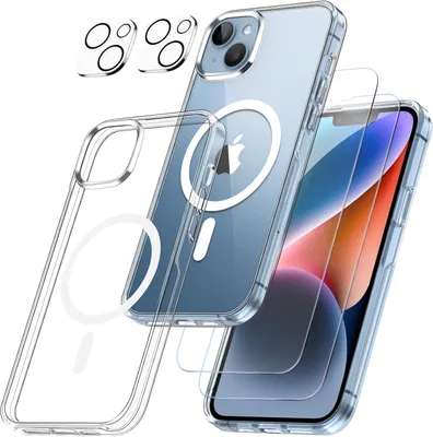 Image de Étui de protection pour Apple iPhone 14 Plus, transparent, avec 2 verres trempés