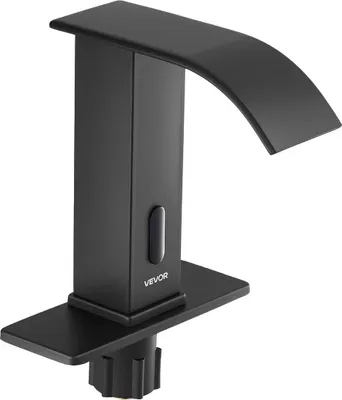 Obrázek produktu pro Bezdotykový umyvadlový kohoutek, automatický pohybový senzor, vodopádový kohoutek na toaletu s krycí deskou otvoru, napájený bateriemi, teplá/studená voda pro 9,5 mm potrubí, komerční umyvadlo, matná černá