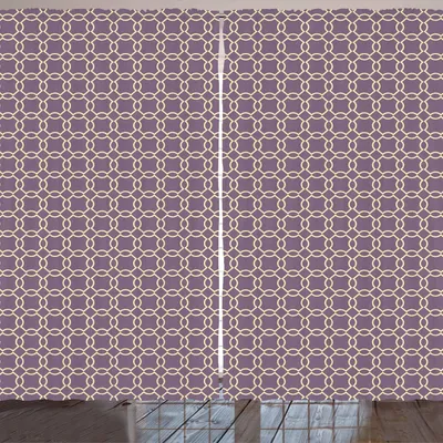 Produktbild von ARANDE Geometrisch Gardine, Abstrakte Linien mit Curvy Oval formt traditionelle Kettenmotiv-Retrostil, 280 x 175 cm, Hellgelb Lila