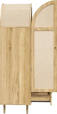 Produktbild von okwish Kleiderschrank Flurschrank mit Kleiderstange und Schubladen,Drehtürenschränke Garderobeschrank mit Bogenfront,Eiche