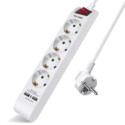 Produktbild von EXTRASTAR Steckdosenleiste mit 4 Steckdosen und 2 USB-Anschlüssen, Verlängerung